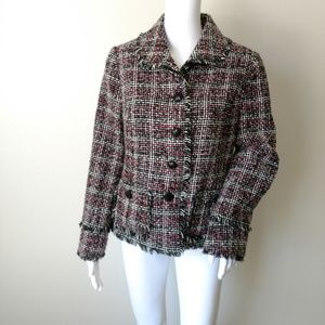 Chico's boucle blazer black pink raw edges